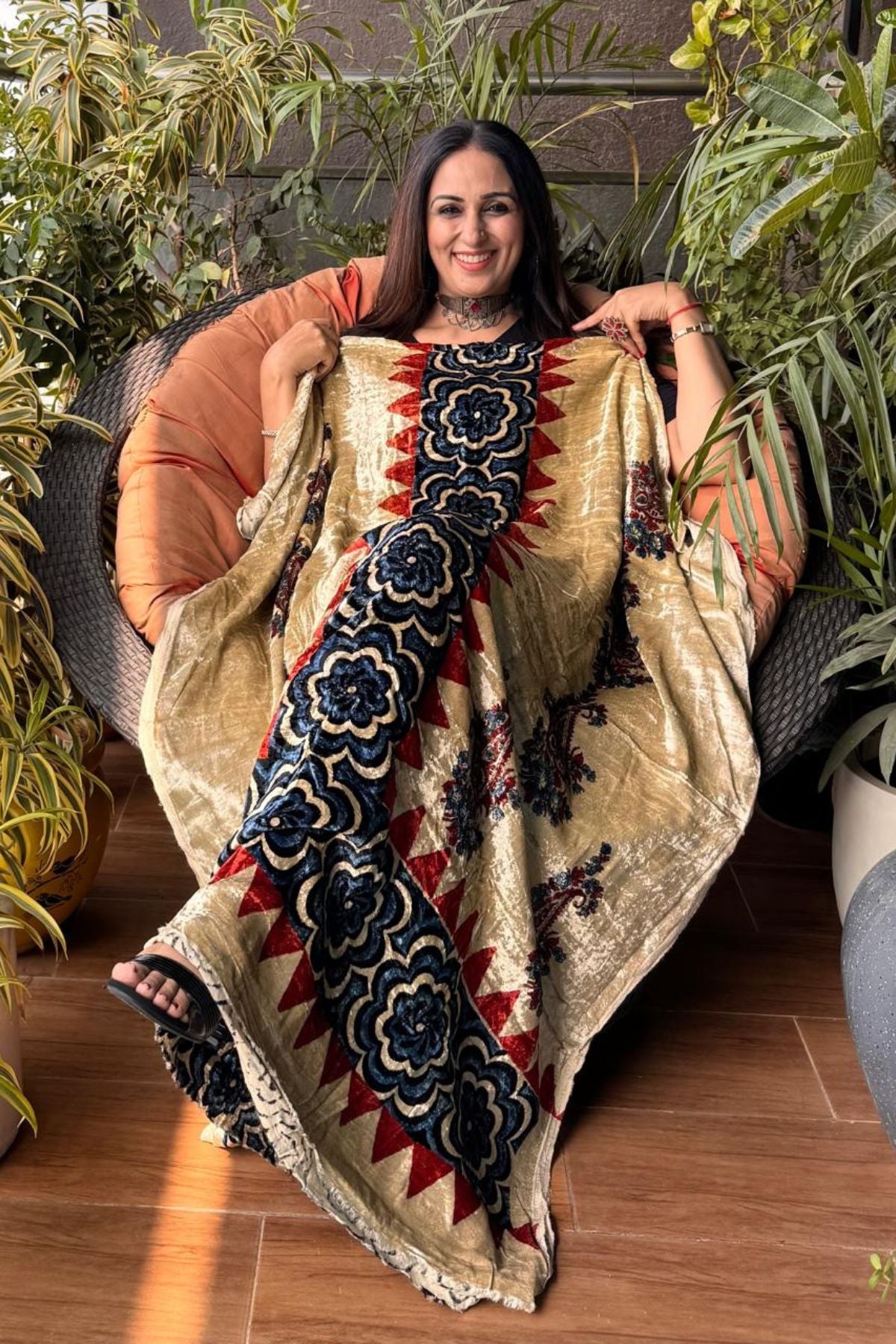 Ajrakh art on velvet (kurta only)